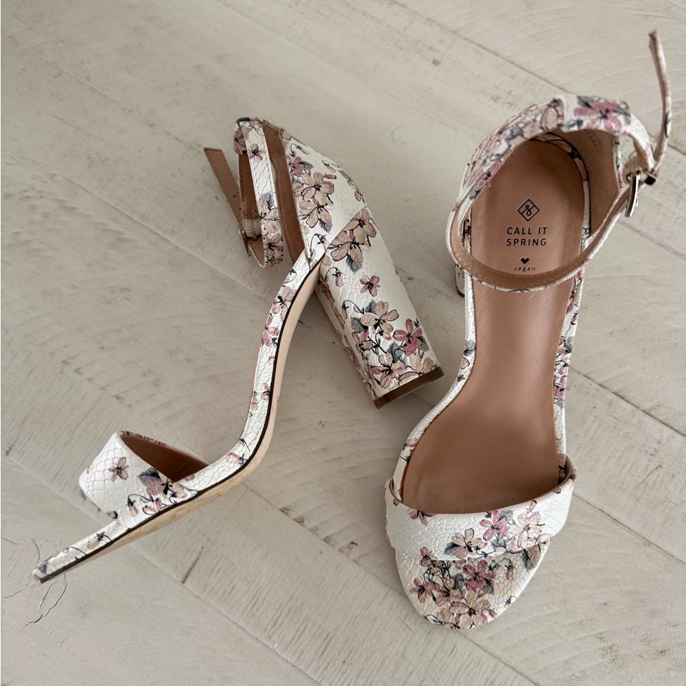 Call It Spring Floral Heels - White and Pink - Picture 2 of 5